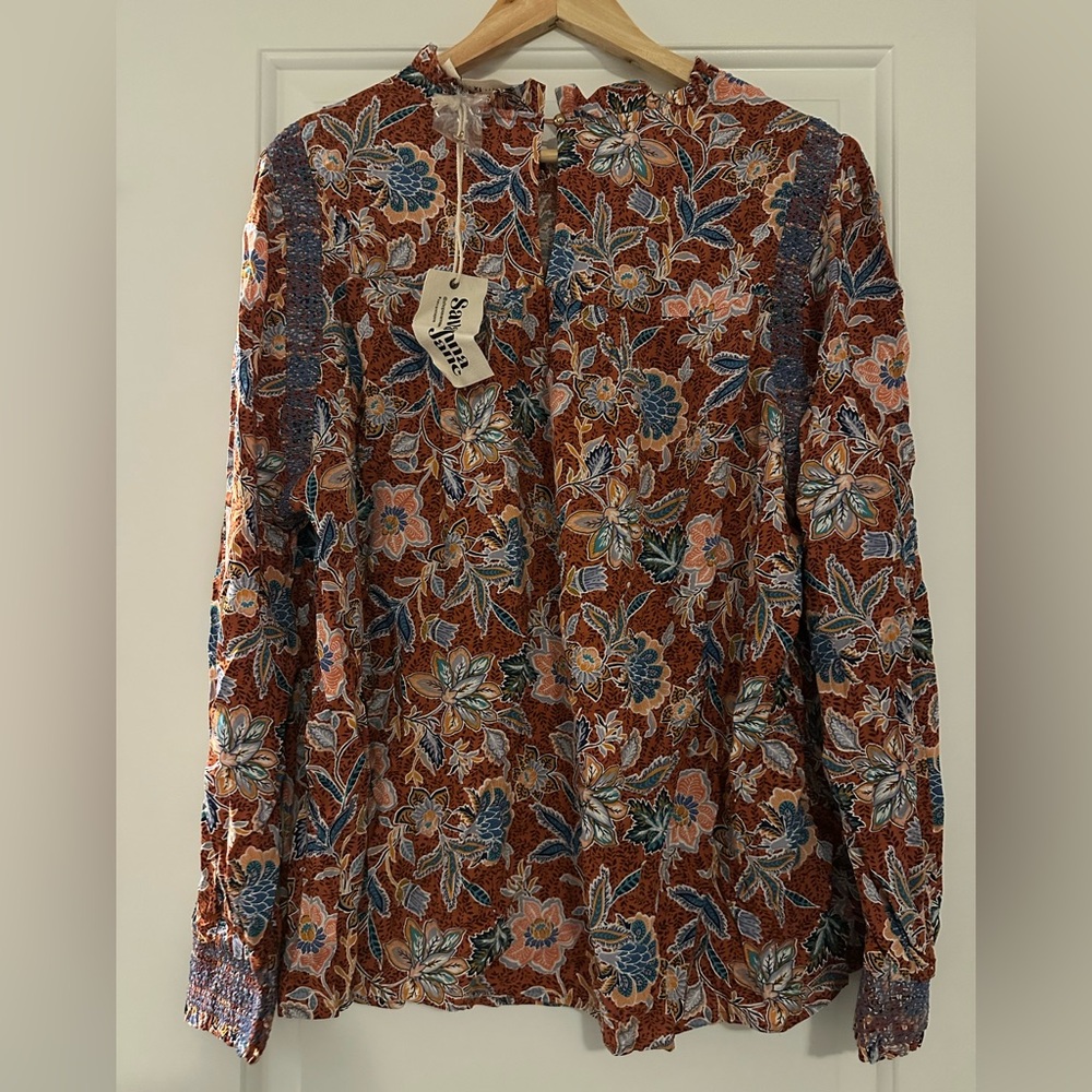 Savanna Jane Floral Blouse in Rust and Blue